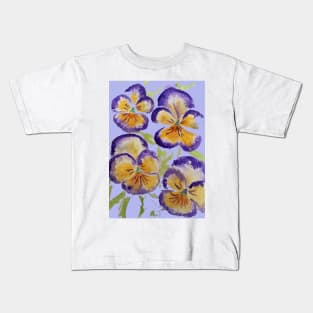 Viola Watercolor Purple Floral Pattern on Lavender Purple Kids T-Shirt